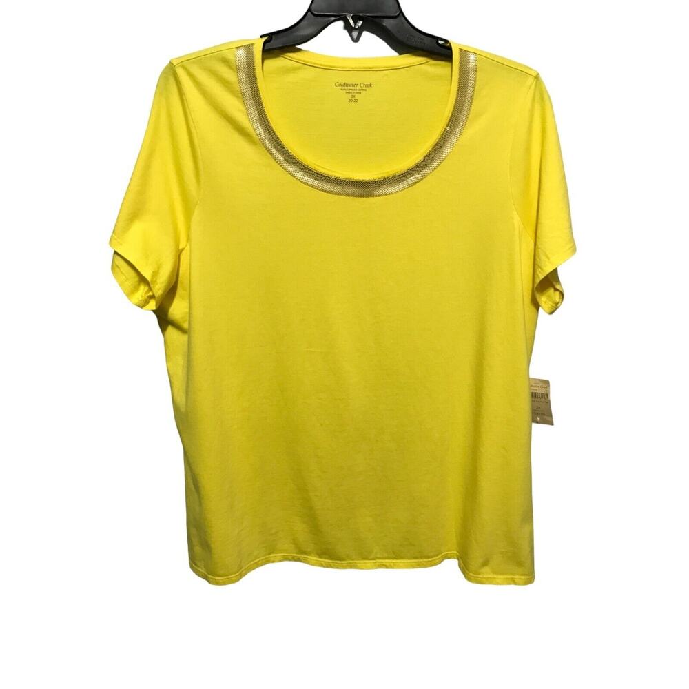 Coldwater Creek Plus Size 2X Supima Cotton Knit Top Bright Yellow Sequin New